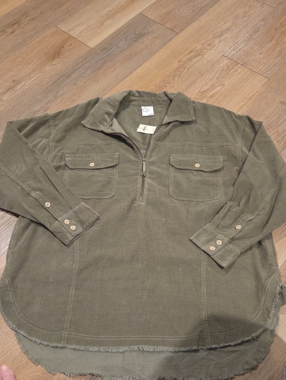 Olive Green Corduroy Half-Zip Aerie Shirt